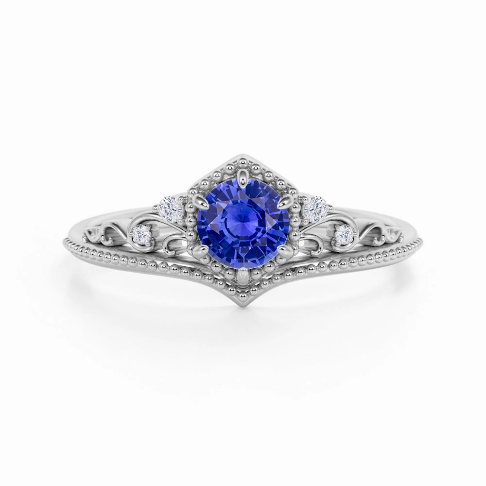 0.7 Ct Round Cut Lab Sapphire Art Deco Engagement Ring Understated Elegance Smooth Touch