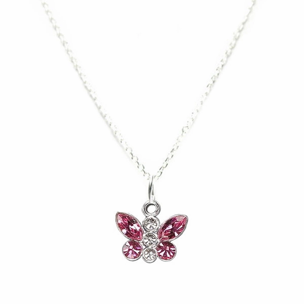 Self Reward High-Quality Style Pink Butterfly Necklace Made with Swarovski(R) Crystal Sterling Silver