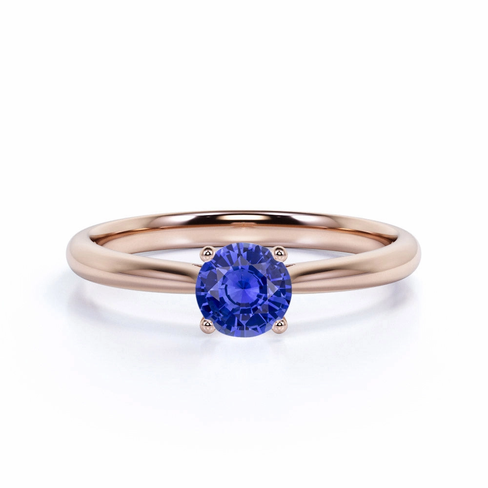 Natural Style Sparkling Statement 1 Ct Round Cut Lab Sapphire Solitaire Engagement Ring