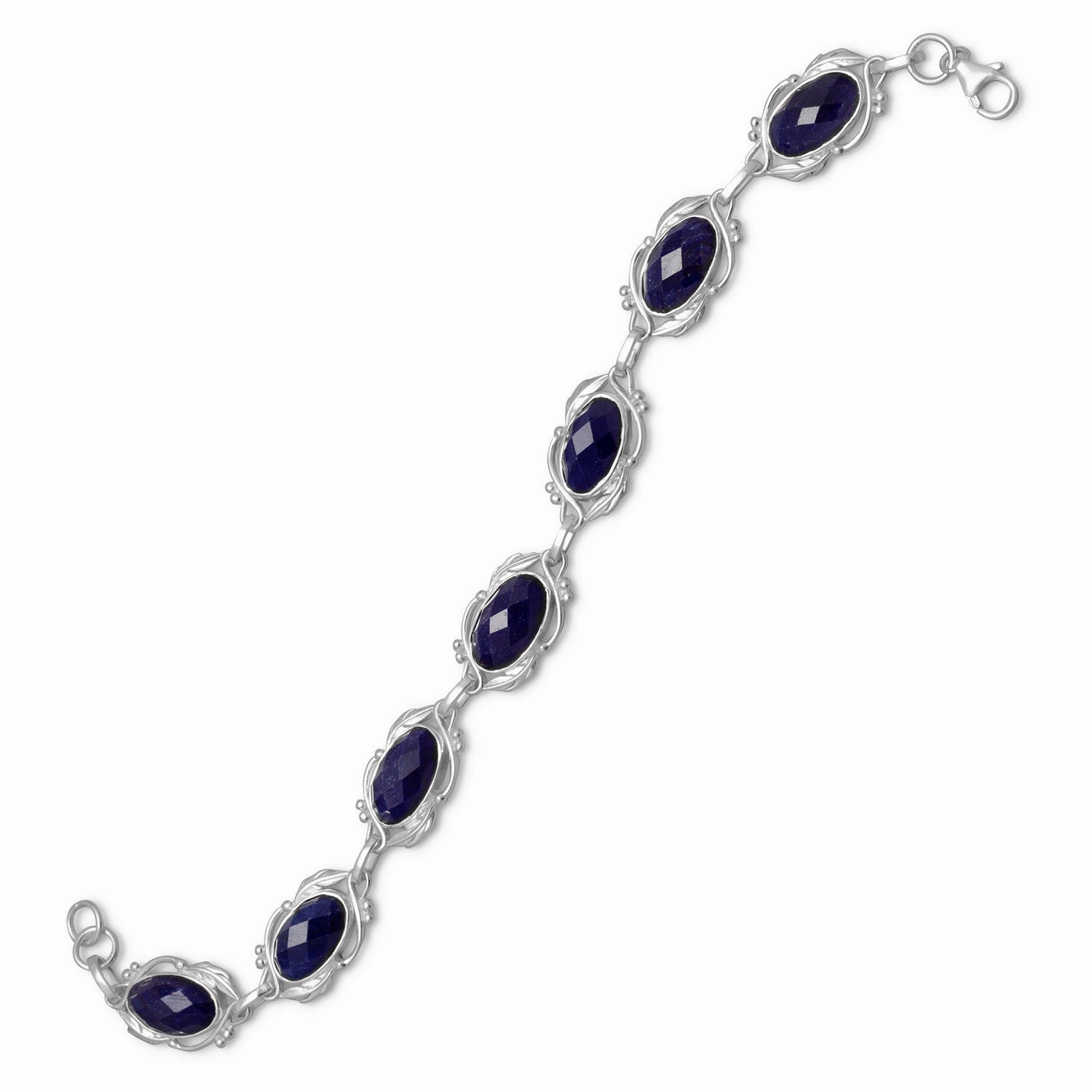 Dyed Blue Corundum Leaf Vine Design Bracelet Sterling Silver Natural Grace