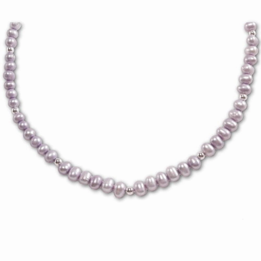 Simple Piece Style Setting Accessory Dyed Cultured Freshwater Pearl Necklace Lavender Sterling Silver
