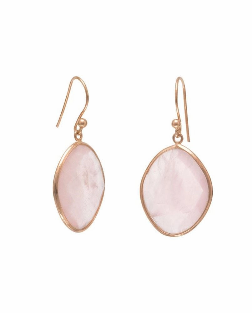 Ornate Trinket Dyed Rose Quartz Earrings Faceted with Rose Gold-plated Sterling Silver