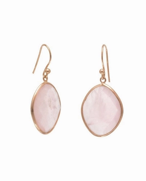 Ornate Trinket Dyed Rose Quartz Earrings Faceted with Rose Gold-plated Sterling Silver