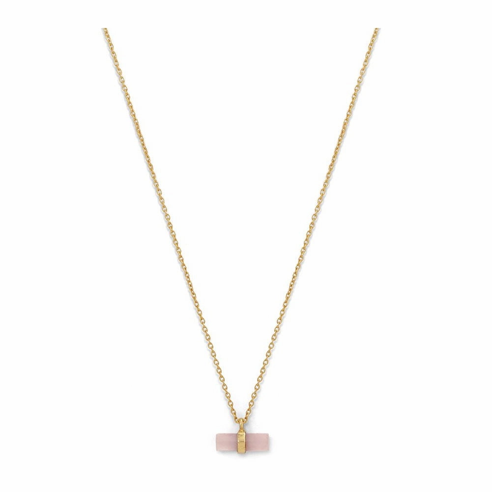 Young adult Comfortable Jewelry Dyed Rose Quartz Necklace with Pencil Cut Stone Gold-plated Sterling Silver