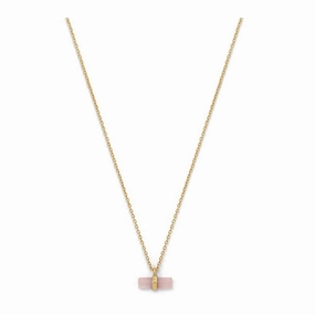 Young adult Comfortable Jewelry Dyed Rose Quartz Necklace with Pencil Cut Stone Gold-plated Sterling Silver