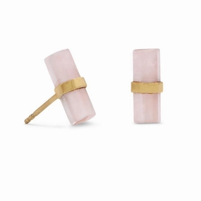 Dyed Rose Quartz Stud Earrings Pencil Cut Gold-plated Sterling Silver Fashionable Embellishment Classic Selection
