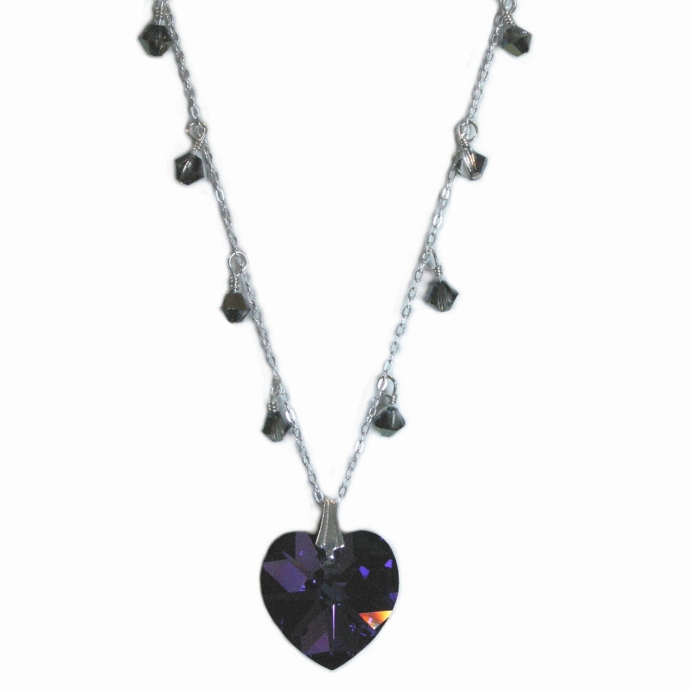 Heliotrope Purple and Blue Crystal Heart Necklace Sterling Silver Polished Look