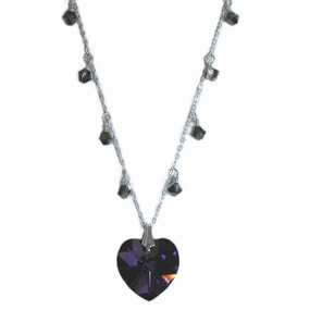 Heliotrope Purple and Blue Crystal Heart Necklace Sterling Silver Polished Look