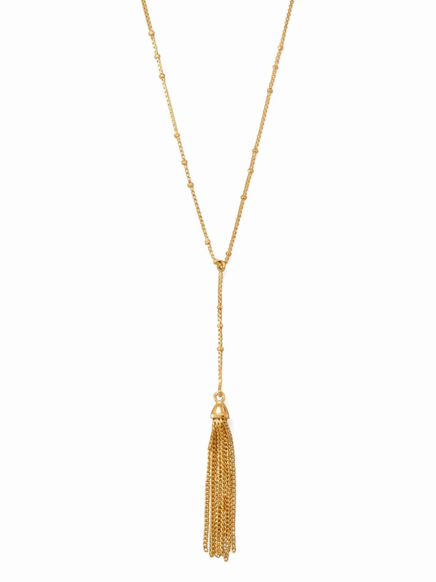 Y-Shape Tassel Necklace with Satellite Bead Chain Gold-plated Sterling Silver Vintage Highlight Child Friendly Item