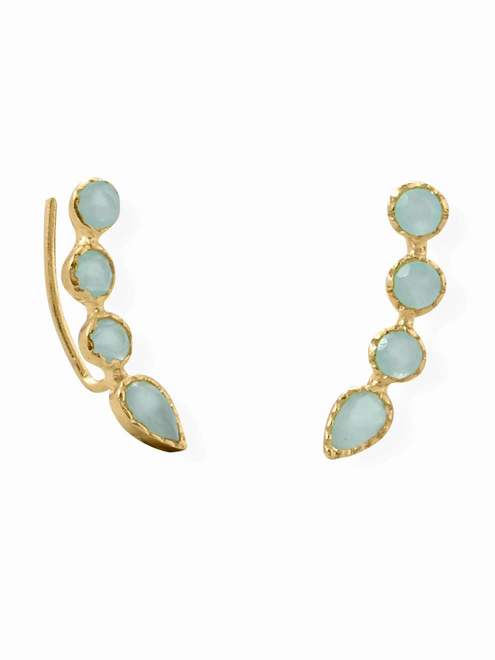 Ear Climber Earrings Aqua Blue Chalcedony Gold-plated Sterling Silver Refined Vibe