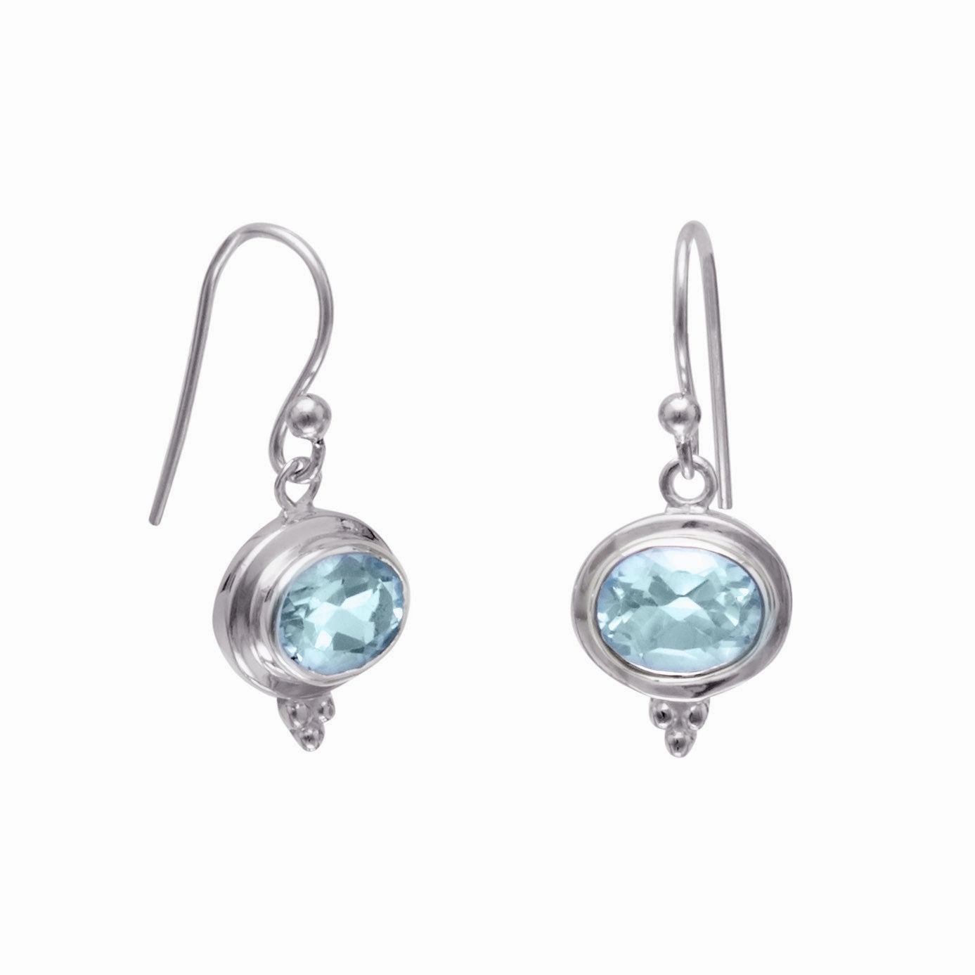 Everyday Ornament Gorgeous Item East West Side Set Oval Blue Topaz Sterling Silver Earrings