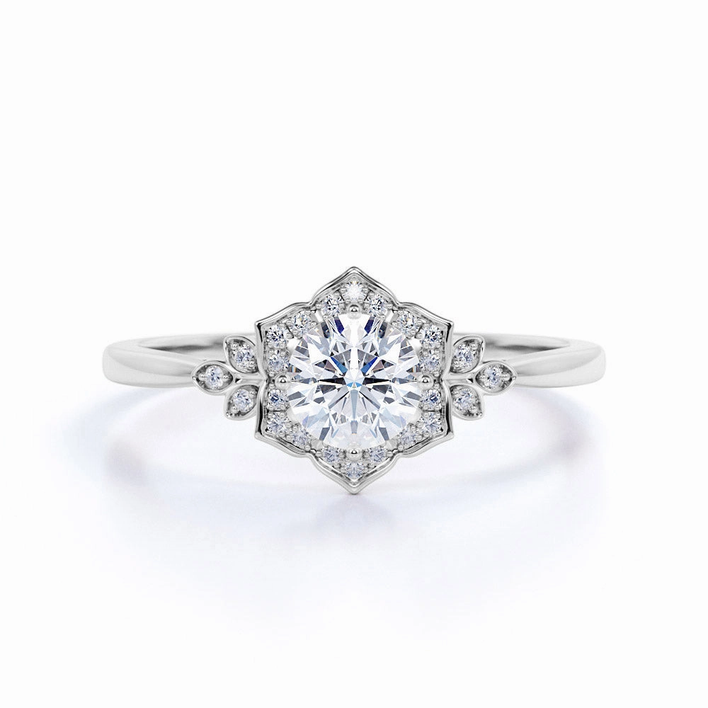 Floral 0.5 Ct Round Cut Diamond Engagement Ring Brilliant Gift