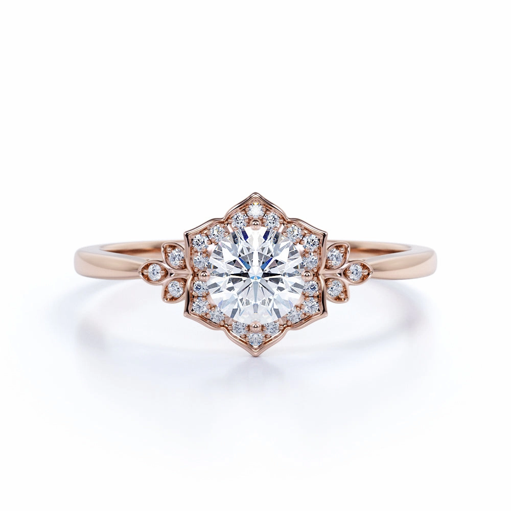 Floral 0.5 Ct Round Cut Diamond Engagement Ring Exclusive Article Vintage Piece