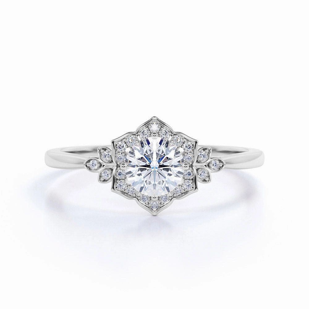 Floral 0.5 Ct Round Cut Diamond Engagement Ring Exquisite Adornment