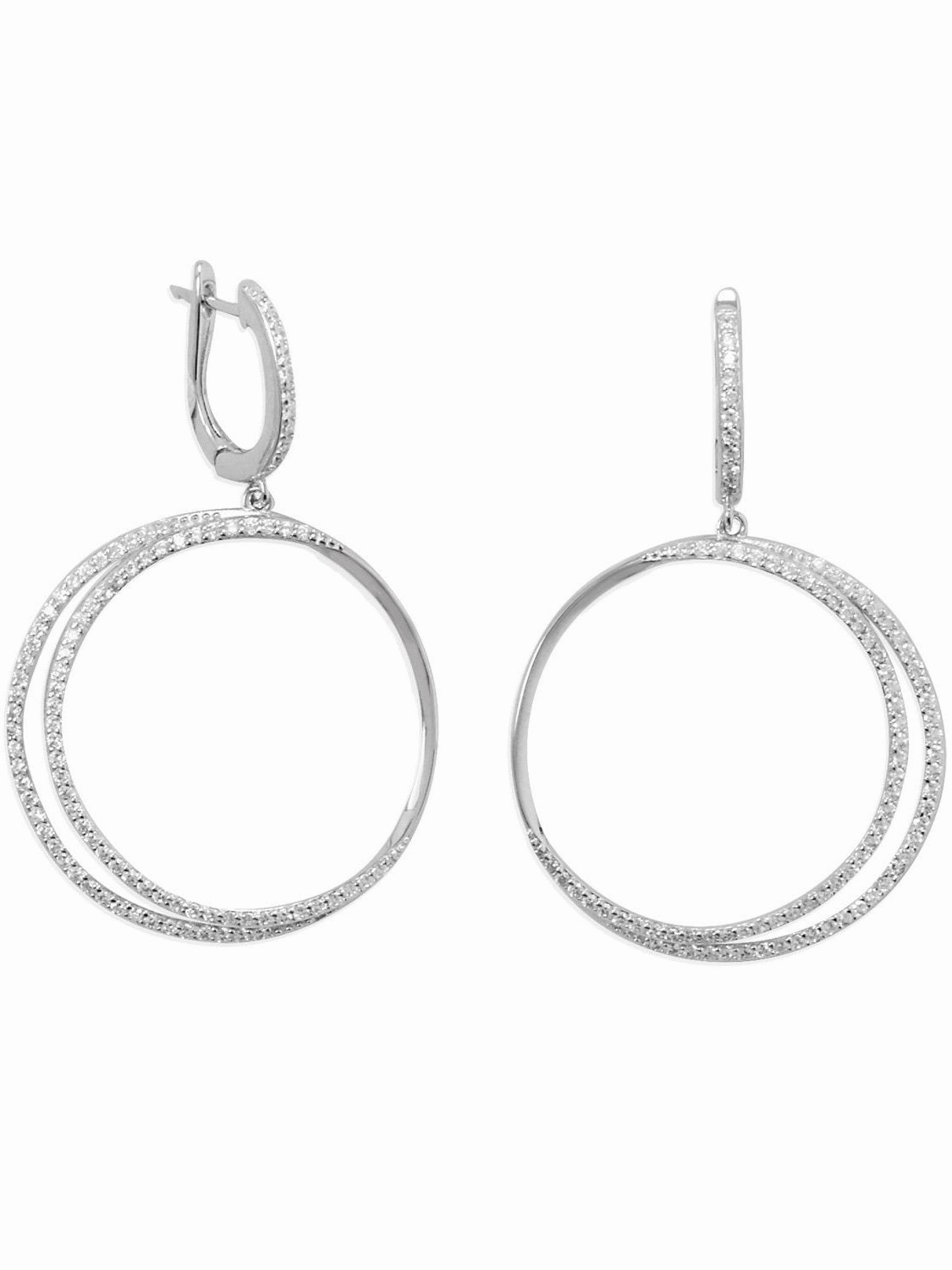 Fashionable Look Eclipse Cubic Zirconia Double Hoop Earrings Rhodium on Sterling Silver