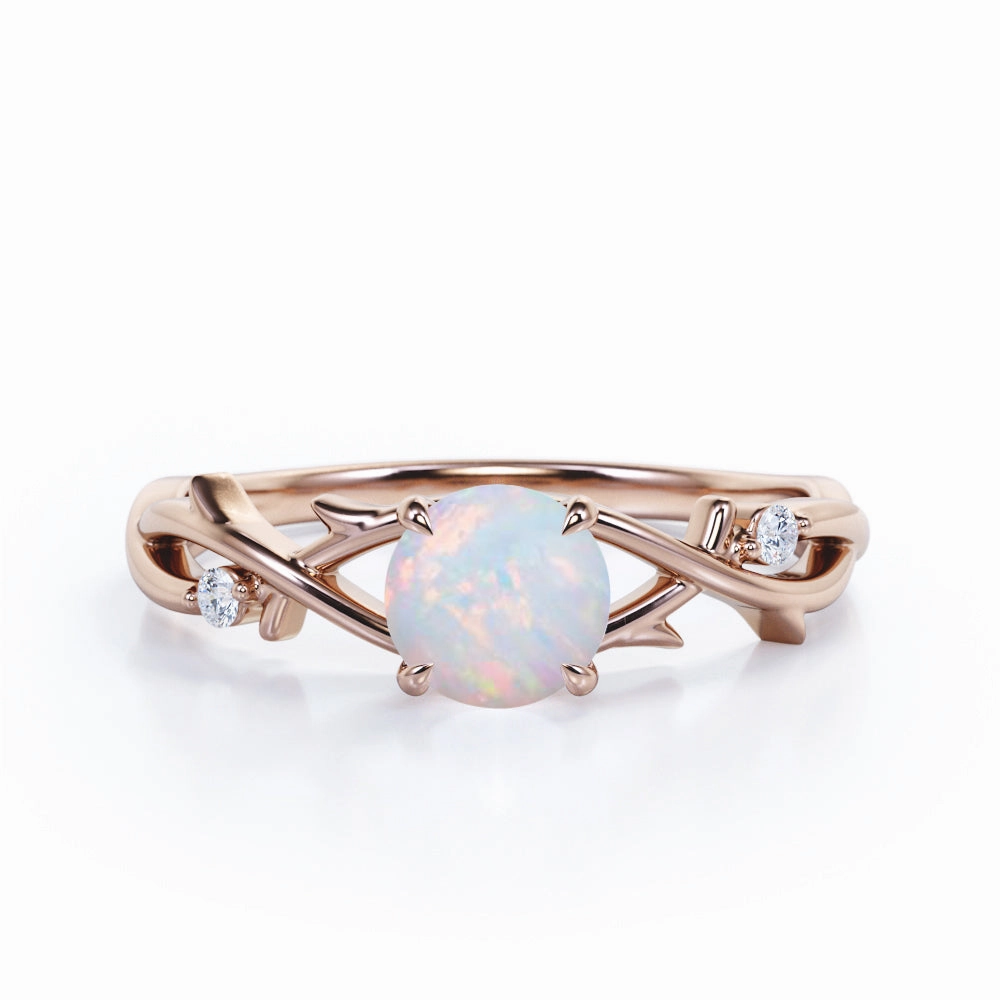 Versatile Present Floral 1.05 Ct Round Cut Lab Created Opal Engagement Ring