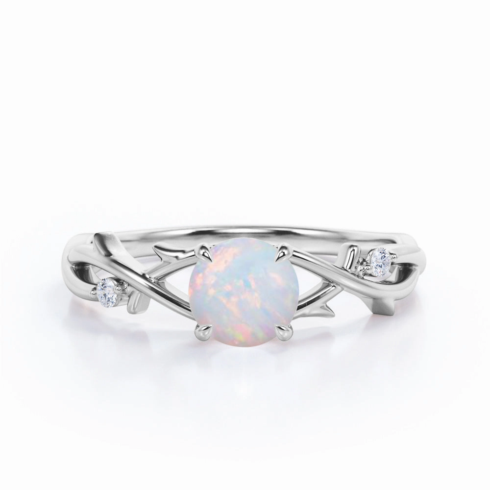 Classic Proportion Floral 1.05 Ct Round Cut Lab Created Opal Engagement Ring