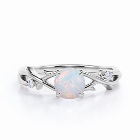 Classic Proportion Floral 1.05 Ct Round Cut Lab Created Opal Engagement Ring
