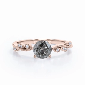 Art Deco 0.60 Ct Round Salt and Pepper Diamond Engagement Ring Strong Piece