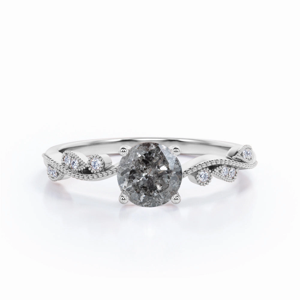 Excellent Style Beautiful Work Art Deco 0.60 Ct Round Salt and Pepper Diamond Engagement Ring