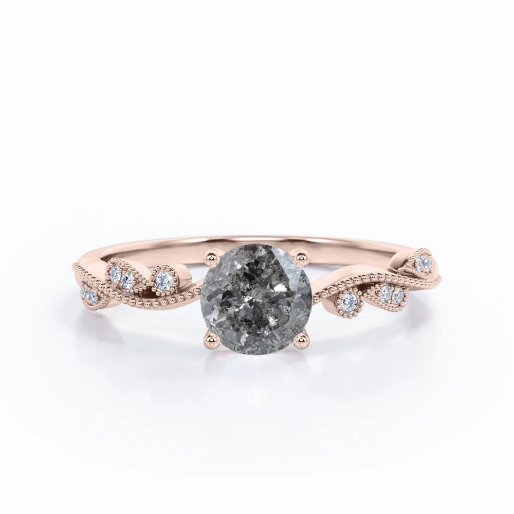 Art Deco 0.60 Ct Round Salt and Pepper Diamond Engagement Ring Strong Piece