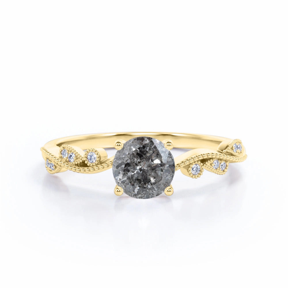 Art Deco 0.60 Ct Round Salt and Pepper Diamond Engagement Ring Convenient Style