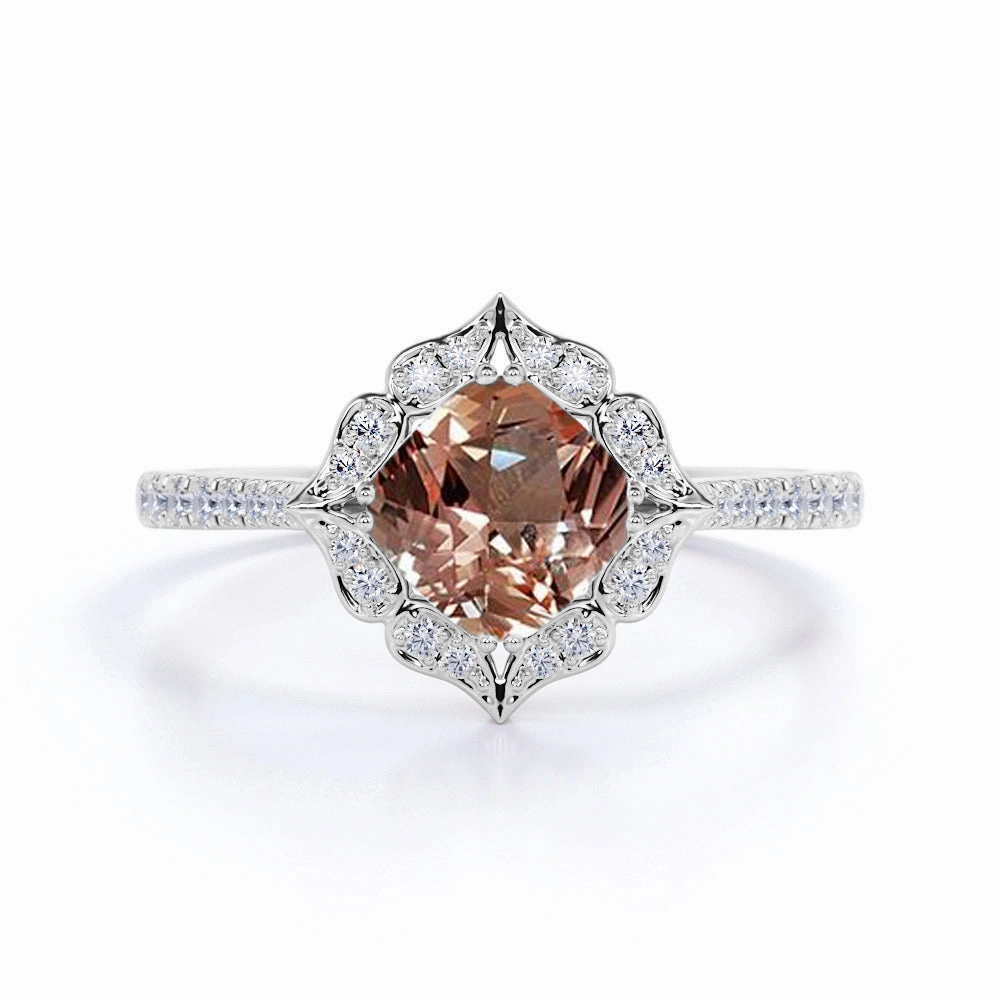 Timeless Embellishment Trend Adoption Vintage 1.25 ct Cushion Peach Morganite Engagement Ring