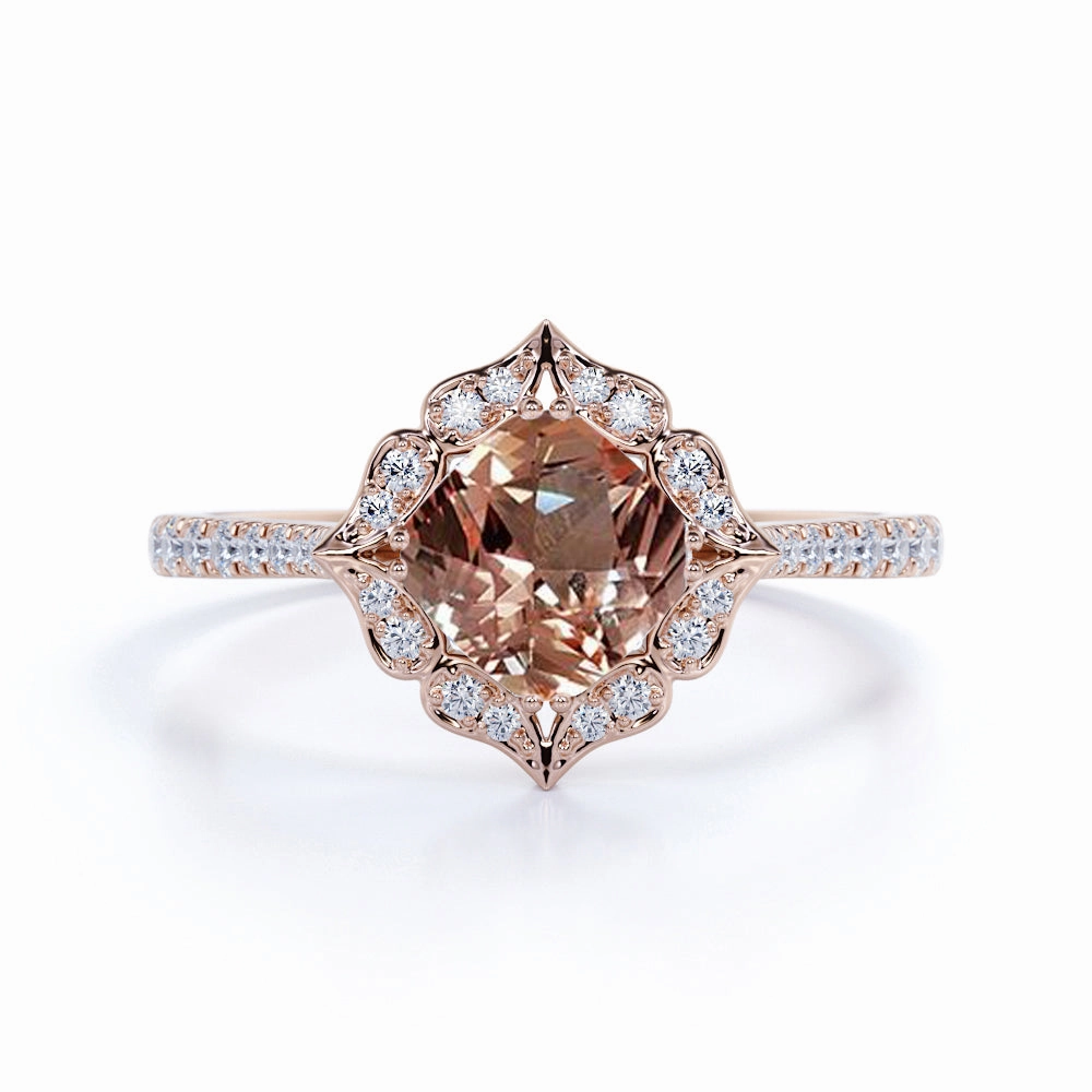 Vintage 1.25 ct Cushion Peach Morganite Engagement Ring Family Bond
