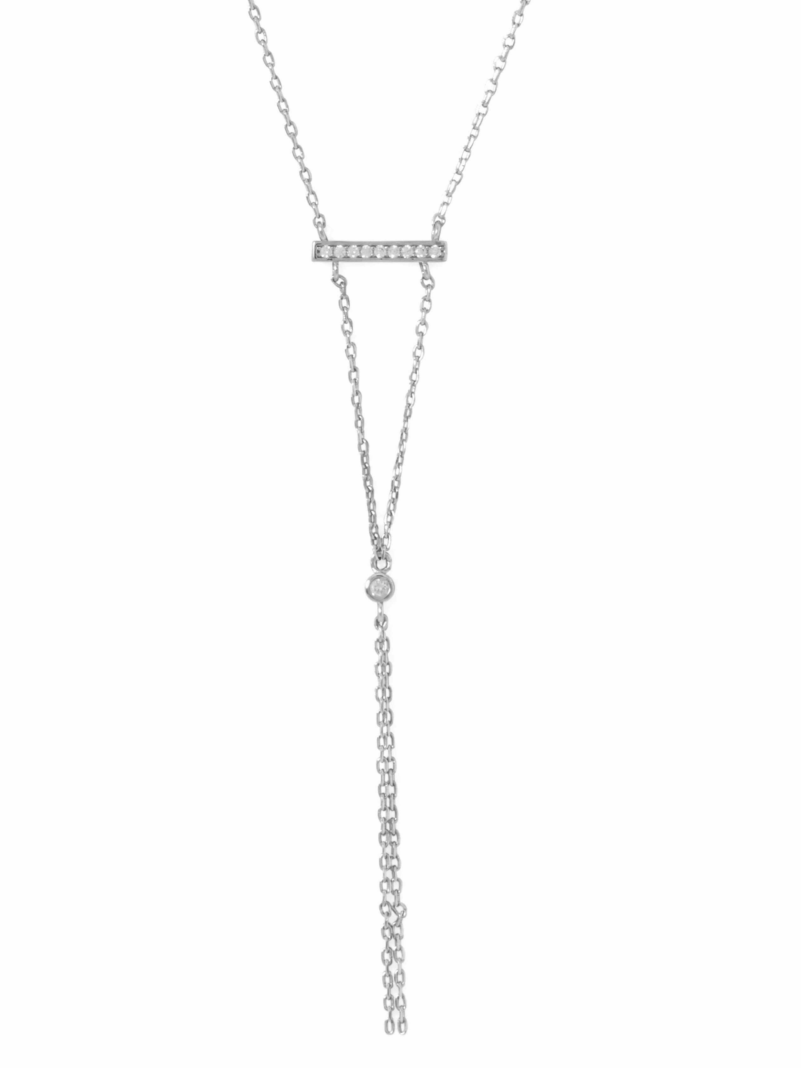 Subtle Edge Seasonal Adornment Rhodium-plated Sterling Silver Bar Y Drop Necklace with Cubic Zirconia Adjustable