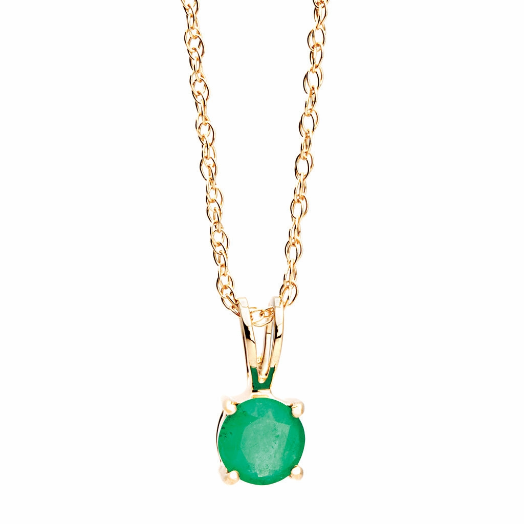 Day To Night Bremer Jewelry 14K Yellow Gold Round Shape Emerald Solitaire Pendant with a 14K Yellow Gold Link Necklace (0.38ctw)