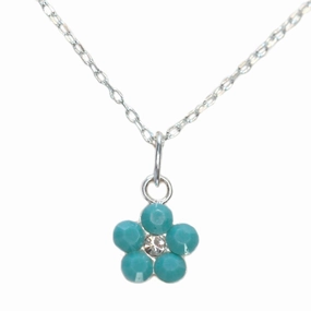Exhibiting Item Minimal Look Flower Necklace Made with Swarovski(R) Crystals in Sterling Silver Blue Green