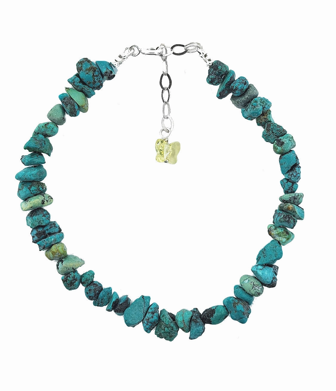 Genuine Turquoise Gem Chip Bracelet Sterling Silver Handmade Heirloom Potential