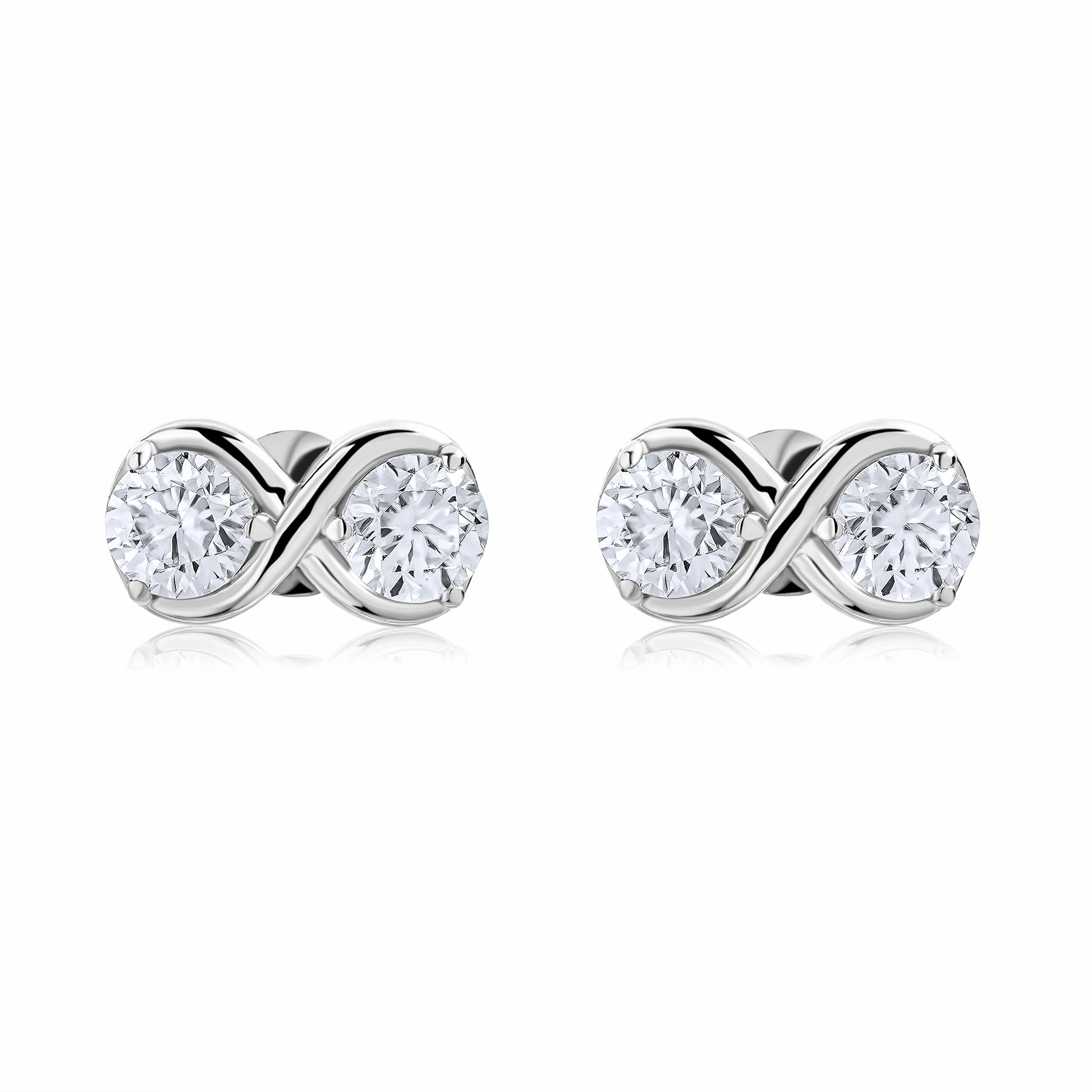 Elegant 1 Ct Round cut CVD Lab Grown Diamond Infinity Loop Stud Earrings in 18K White Gold Plating over Silver for Women Social Embellishment