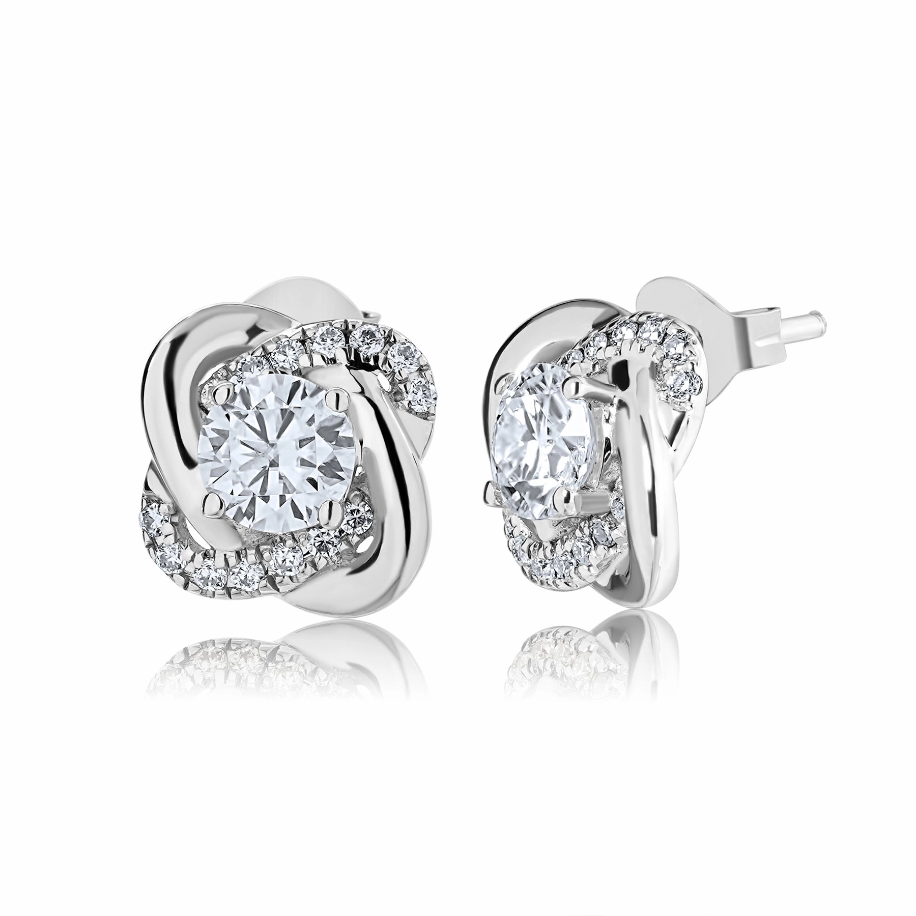 Elegant 1 ct Round cut CVD Lab Grown Diamond Infinity Stud Earrings in 18K White Gold Plating over Silver for Women Geometric Accessory