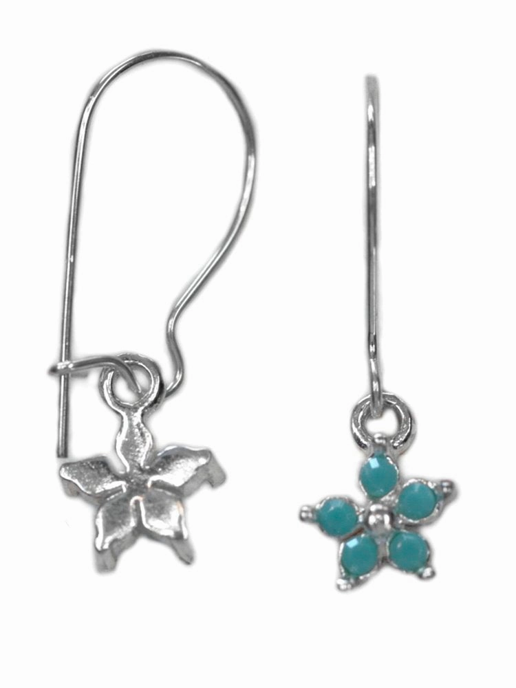 Pearlescent Piece Flower Earrings with Swarovski(R) Crystal Turquoise-Color Sterling Silver