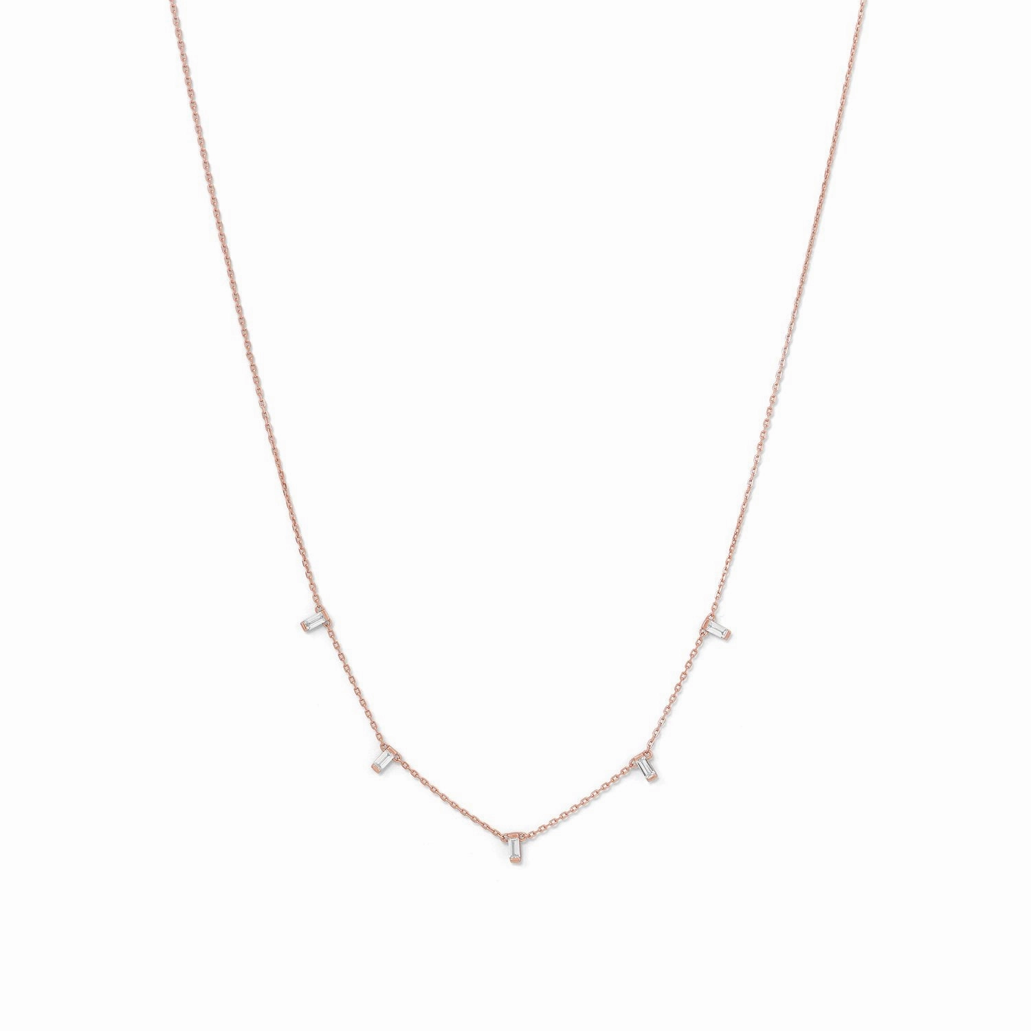 Rose Gold on Sterling Silver Necklace Baguette Cubic Zirconia Dangles Adjustable Traditional Piece Daughter Gift