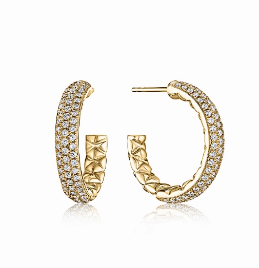 A. JAFFE Quilted Round Medium Hoop Diamond Earrings in 14K Yellow Gold (.88ctw) Refined Elegance