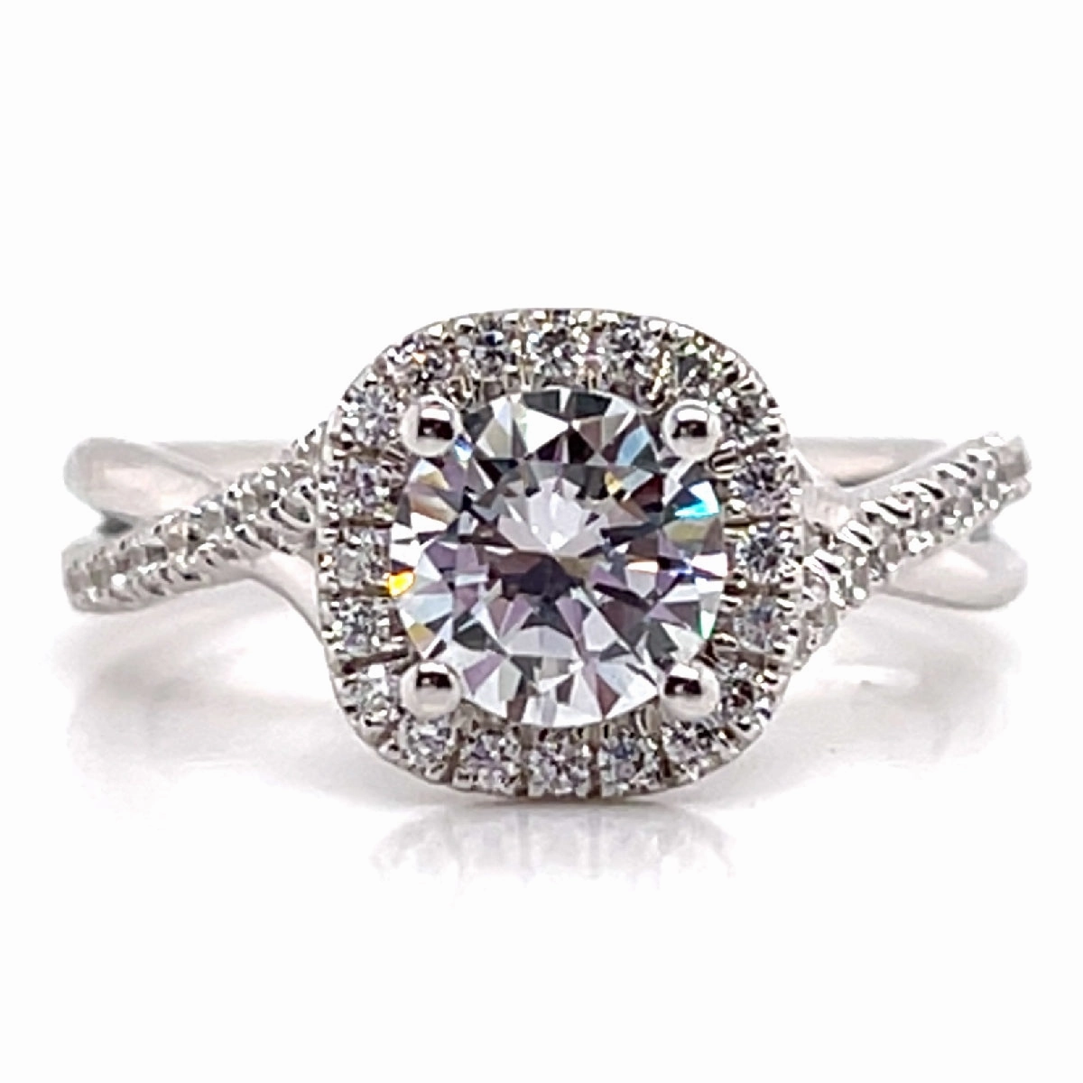 Cushion Halo Engagement Ring Setting in White Gold City Elegance