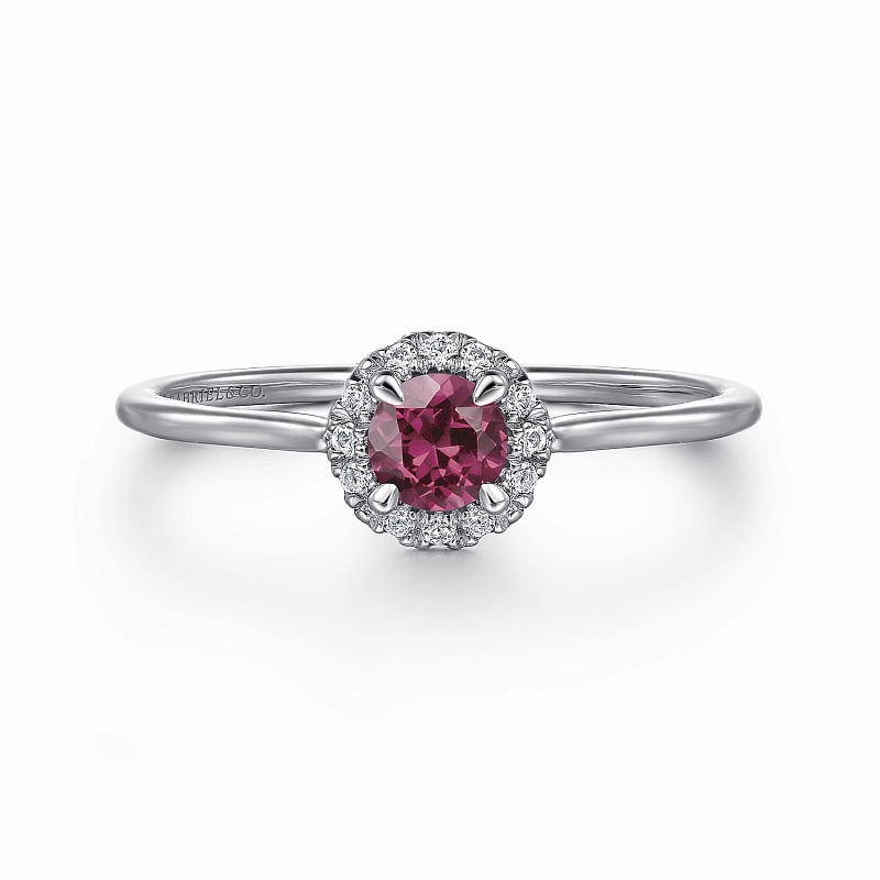 14K White Gold Pink Tourmaline and Diamond Halo Promise Ring Gift For All