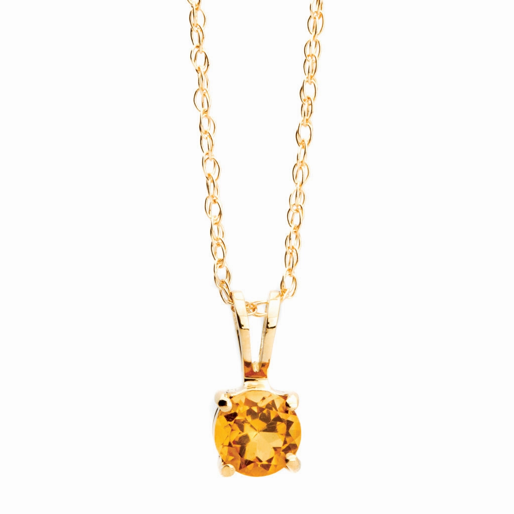 Bremer Jewelry 14K Yellow Gold Round Shape Citrine Solitaire Pendant with a 14K Yellow Gold Lariat Necklace (0.38ctw) Romantic Gesture
