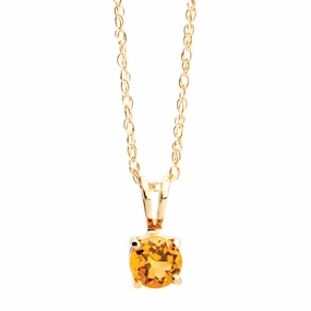 Bremer Jewelry 14K Yellow Gold Round Shape Citrine Solitaire Pendant with a 14K Yellow Gold Lariat Necklace (0.38ctw) Romantic Gesture