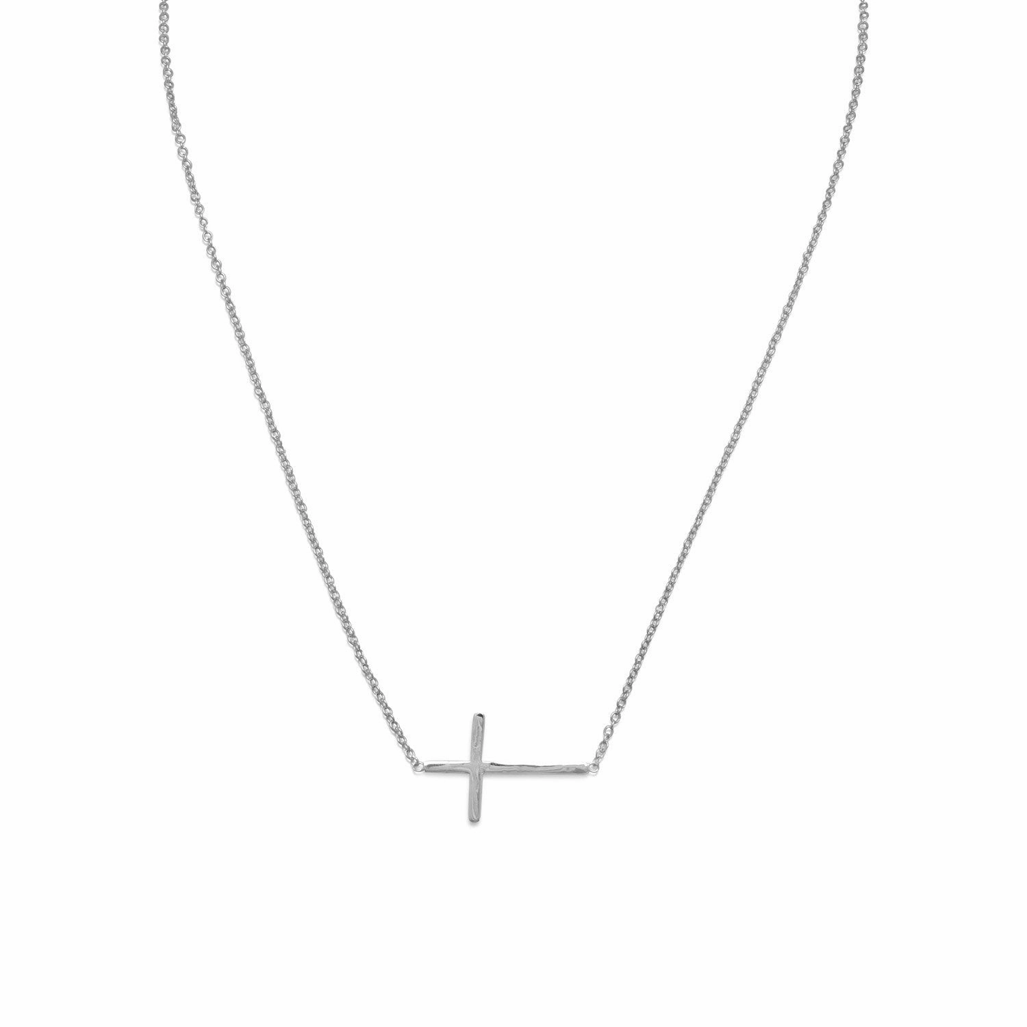 Side Set Cross Necklace Rhodium Plated Sterling Silver Nontarnish Adjustable Length Beautiful Design