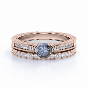 Art Deco 0.85 Ct Round Salt and Pepper Diamond Wedding Ring Set Elegant Fashion