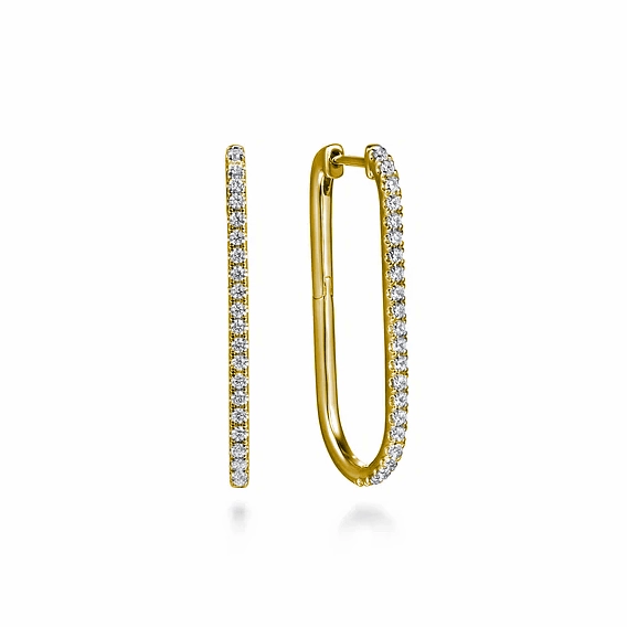 Light Touch 14K Yellow Gold Diamond Classic Elongated Oval Hoop Earrings