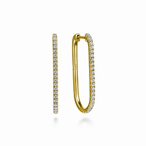 Light Touch 14K Yellow Gold Diamond Classic Elongated Oval Hoop Earrings