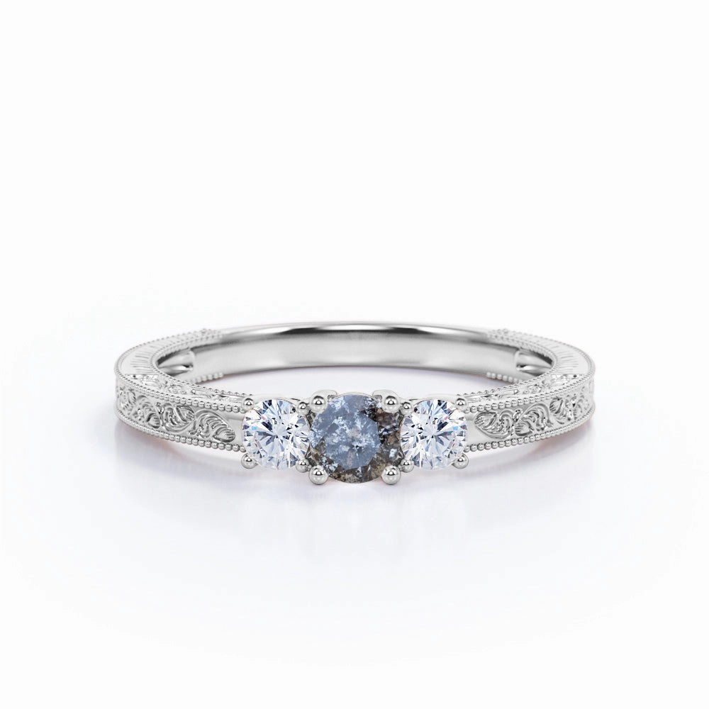 Vintage 0.40 Ct Round Cut Salt and Pepper Diamond Engagement Ring Brilliant Adornment