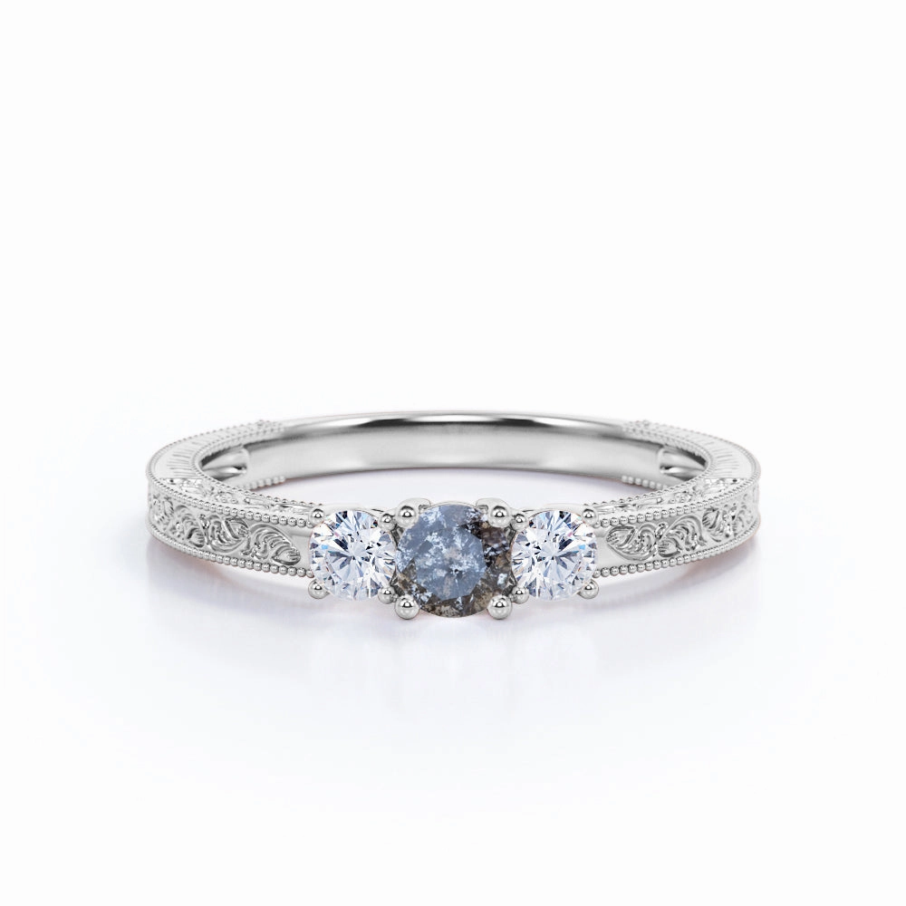 Shiny Effect Gift wrapping Vintage 0.40 Ct Round Cut Salt and Pepper Diamond Engagement Ring