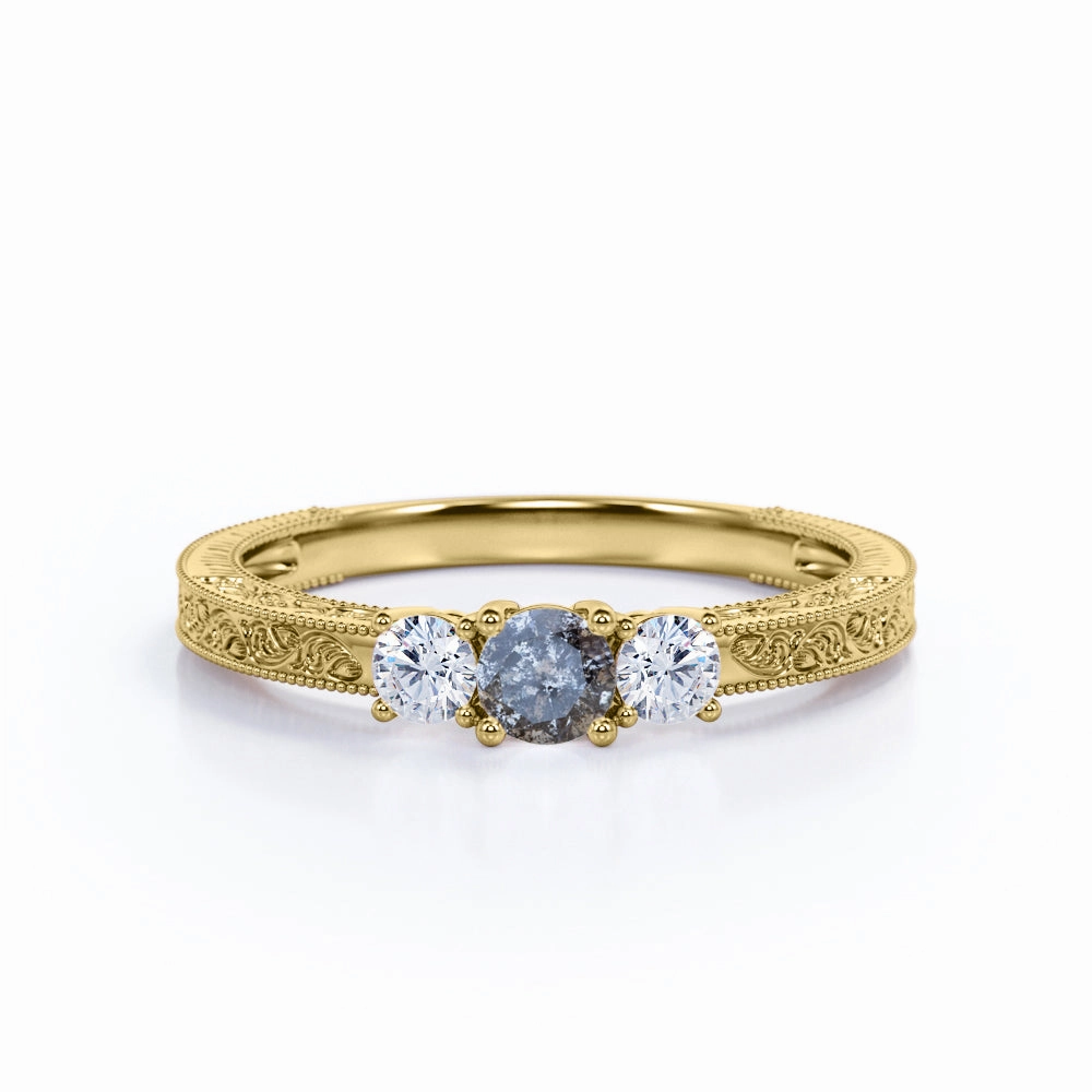 Crisp Look Vintage 0.40 Ct Round Cut Salt and Pepper Diamond Engagement Ring