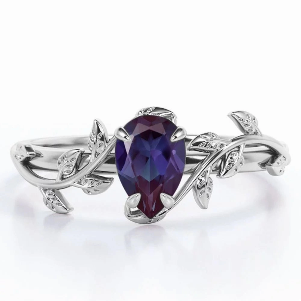 Fashion Present 1 Ct Pear Lab Alexandrite Solitaire Engagement Ring