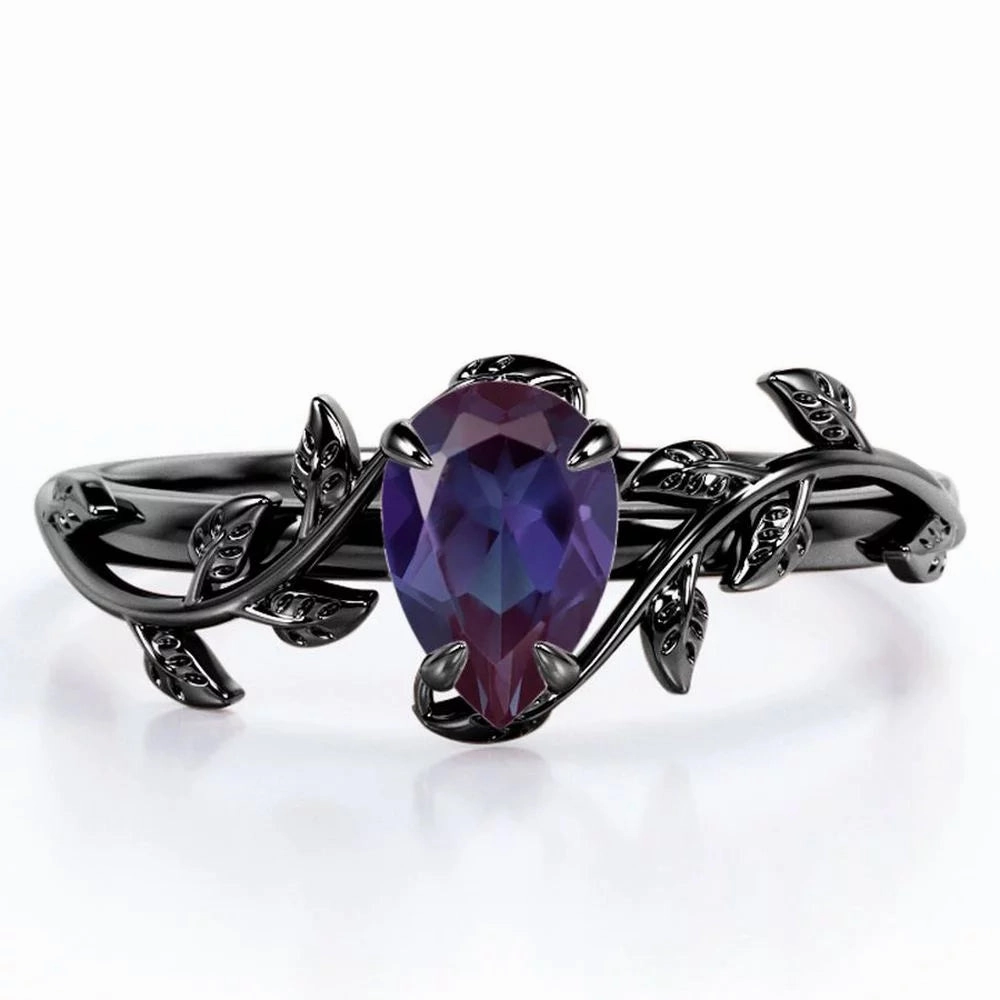 Beautiful Memento Balanced Geometry 1 Ct Pear Lab Alexandrite Solitaire Engagement Ring